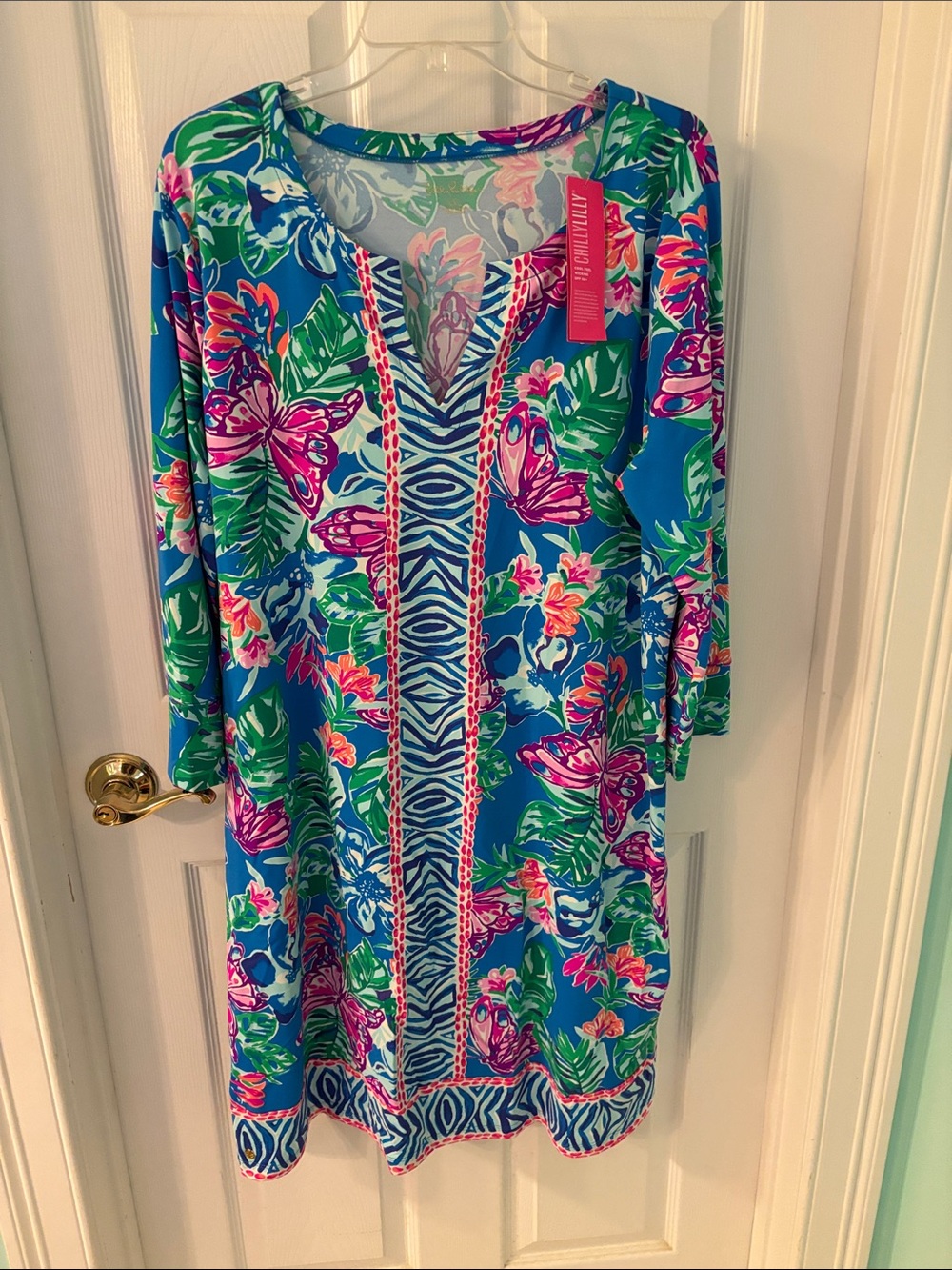 Lilly Pulitzer Blue Floral-Print Long Sleeve Tunic Dress